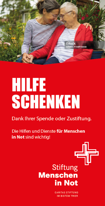 Deckblatt Flyer 'Hilfe schenken' der Stiftung Menschen in Not